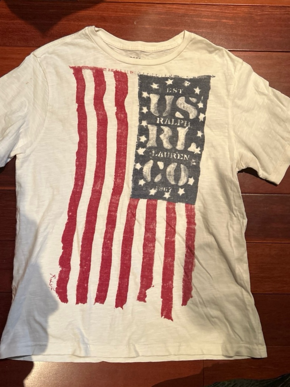 Polo by Ralph Lauren White Short Sleeve Tee with Red & Blue Flag Graphic